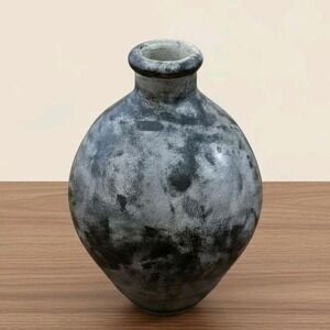 Signed Studio Pottery Vase – Mottled Black & Gray Finish – Bottle Form‎ – 2005